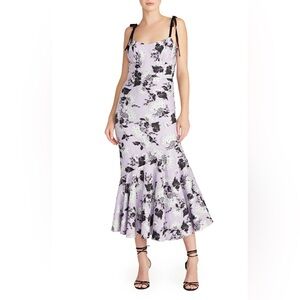 ML Monique Lhuillier Floral Sleeveless Lavender Square Neck Midi Dress size 4
